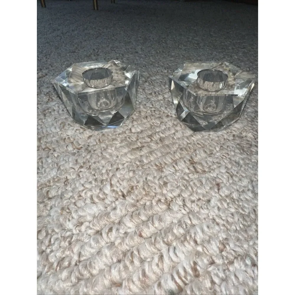 2 Vintage  FACETED BALL CRYSTAL‎ CANDLEHOLDERS 1.25